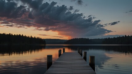 Fototapeta premium quiet dock on northern lake at dusk