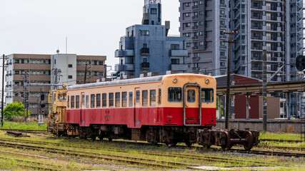 Kominato railway's old-Fashioned Trains parked at Goi Station in Ichihara, Chiba Prefecture