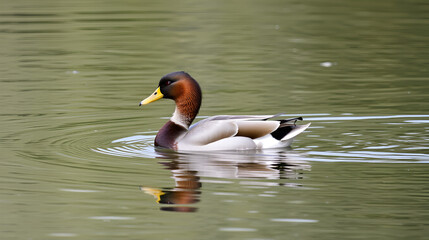 Falcated duck swimming on a lake.