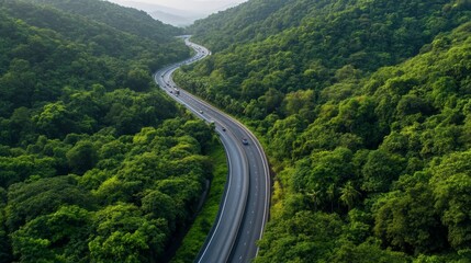 Fototapeta premium An aerial view of an Indian expressway, showing smooth traffic flow and modern infrastructure,