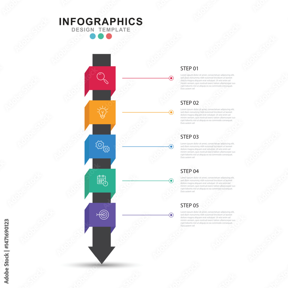 Fototapete Modern template infographic with 3 step process and icons can be used for workflow, business information, presentation and data visualization