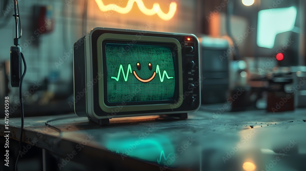 Aufkleber Flat screen showing pulse sync complete with animated green wave overlay and smiley icon