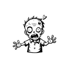 Cartoon zombie with heart in black and white sketch vector design