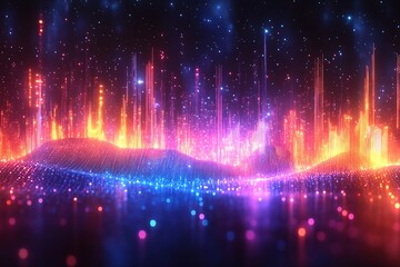 Fototapeta premium Abstract digital landscape of glowing lights representing technological advancement and innovation