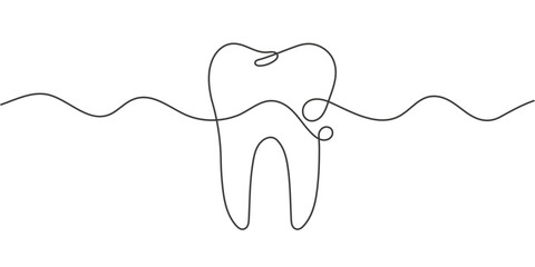 Tooth . Dental concept. Tooth roots. One line drawing. Vector illustration .