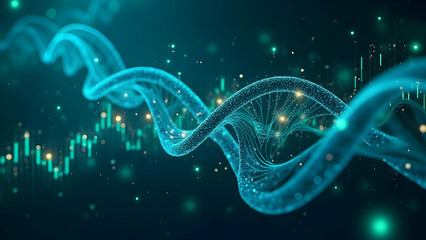 Virtual Medical Monitoring System Featuring Luminous DNA Helixes Floating in Digital Environment with Flowing Biometric Data Streams