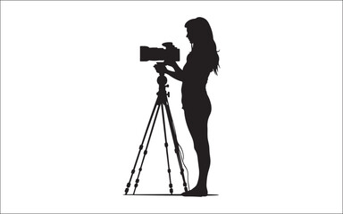 silhouette of a photographer with a camera. photography, camera, tripod, silhouette, shooting, lens, media, film, studio, capture