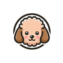 Cute Poodle Puppy Logo, Icon Style, Cartoon Vector Illustration