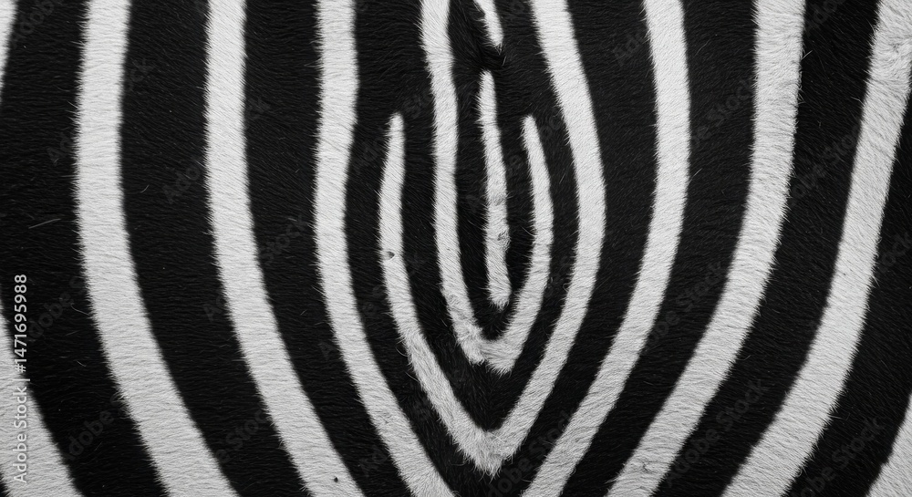 Poster close-up view of a zebra's striped pattern creating a striking visual texture.