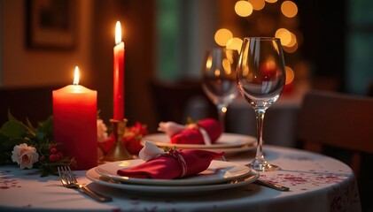Romantic candlelit dinner setting for a special anniversary celebration , cherish, intimate, dinner