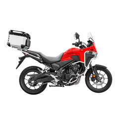 Obraz premium Motorcycle touring red color side view isolated on background.