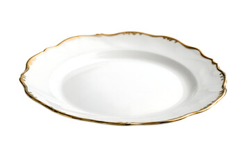 Elegant white porcelain plate with gold trim, perfect for fine dining