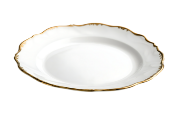 Elegant white porcelain plate with gold trim, perfect for fine dining