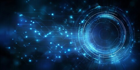 Fototapeta premium Abstract blue digital background with futuristic glowing circuit board lines and tech elements on a