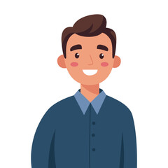 Smiling cartoon man in blue shirt. Happy character illustration