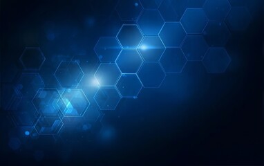 Abstract blue technology background with hexagonal shapes and a glowing light effect, vector