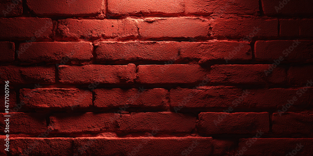 Poster Dark red brick wall texture, illuminated from above, showcasing a rough, slightly uneven surface ideal for background use in design projects