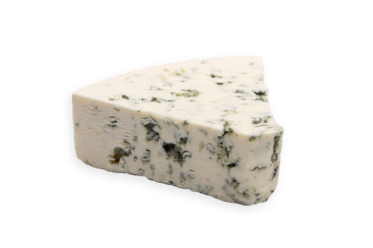 Triangular piece of blue cheese isolated on a cutout PNG transparent background - Powered by Adobe