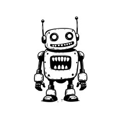 Retro-style robot illustration displaying a cheerful demeanor and vintage design elements