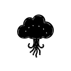 Stylized arboreal form presenting abstract roots in monochrome design