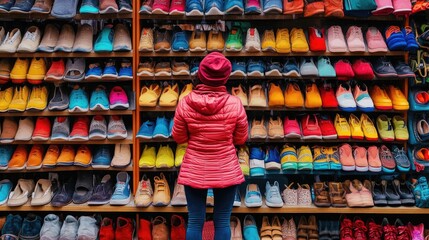 Colorful Shoes Shopping Spree: A Person Browsing an Array of Vibrant Footwear