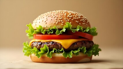 Fresh Grilled Hamburger with Lettuce and Tomato
