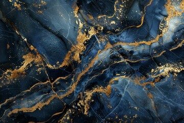 Fototapeta premium Photo of Navy blue dark marble pattern with golden veins. Background texture for backdrops or mapping