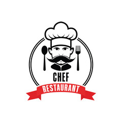 chef restaurant logo concept idea with hat and mustache