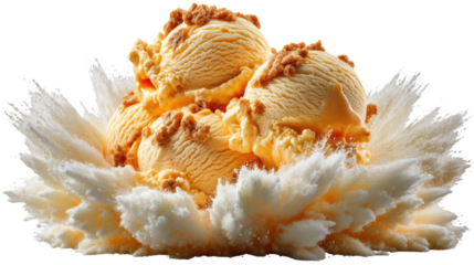 Vanilla Ice Cream Explosion: A visually stunning and delicious image of a scoop of vanilla ice cream with toppings surrounded by a cloud of creamy, dreamy ice cream sprinkles.
