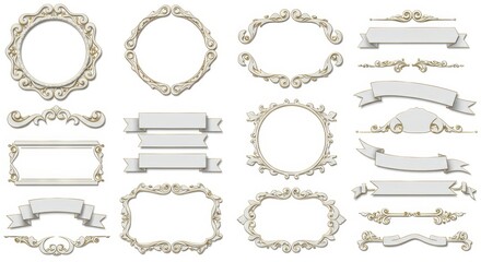 Obraz premium Elegant Gold Frames and Banners Collection - Ornate frames, banners, and decorative elements for design projects. Classic, vintage, elegant, luxurious, and sophisticated