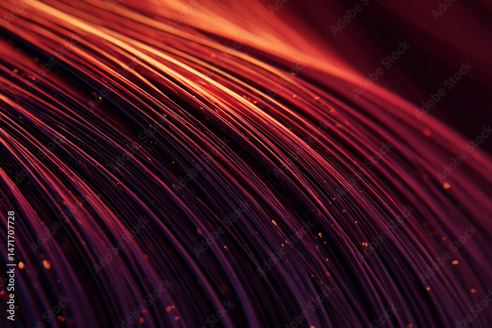 Poster Abstract image of red and orange curved lines, creating a dynamic, flowing effect, suggesting movement and energy