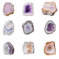 Fototapeta premium Nine polished amethyst and agate slices