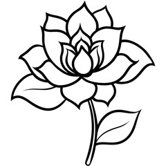 Fototapeta premium A delicate lotus flower blossom, a symbol of purity and enlightenment, its elegant petals unfurling in a black and white illustration. coloring page