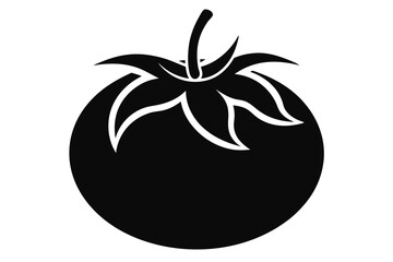 Simple tomato silhouette showcases a round fruit with leafy stem element
