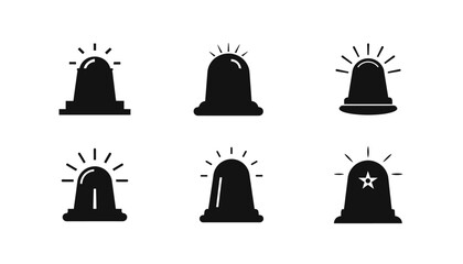Black silhouette illustration set of emergency sirens on white background