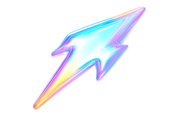 Colorful holographic lightning bolt symbol with a shiny, metallic finish