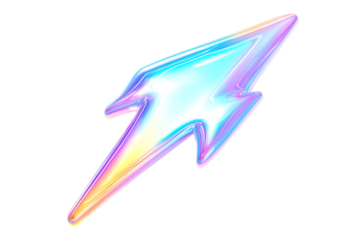 Colorful holographic lightning bolt symbol with a shiny, metallic finish