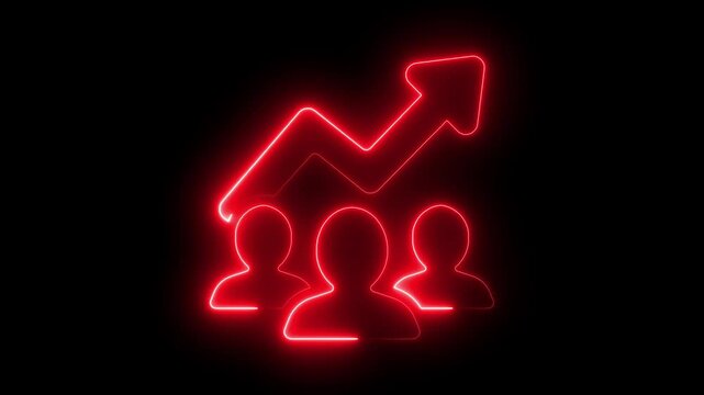glowing neon man icon with rising arrow  animation on black background.red color neon  animation on man icon.