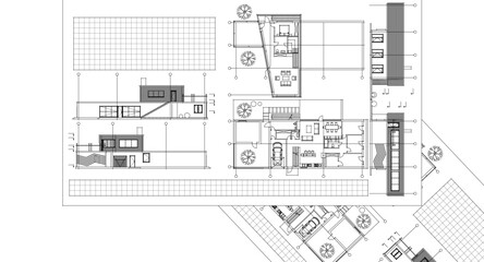 residential house plan sketch 3d illustration