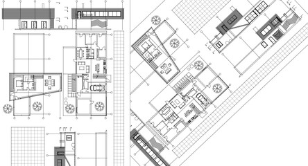 residential house plan sketch 3d illustration