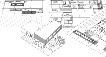 residential house plan sketch 3d illustration