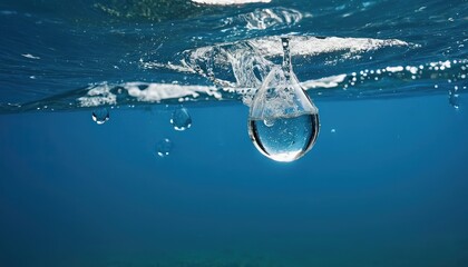 Underwater droplet creates captivating reflections and gentle ripples in clear ocean water
