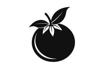 Simple black tomato has stem and leaves in this minimalist artwork
