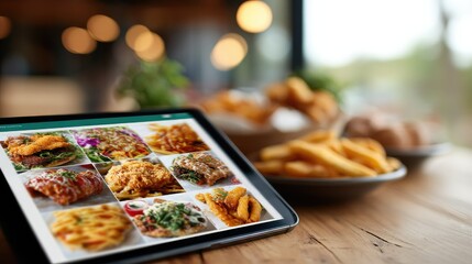 Colorful fast food delivery menu displayed on a tablet screen, showcasing various meal options and combo deals