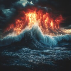 Massive Sea Wave Surges Midnight Horizon High Resolution Picture