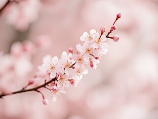 Delicate Sakura Bloom on Branch, Soft Focus