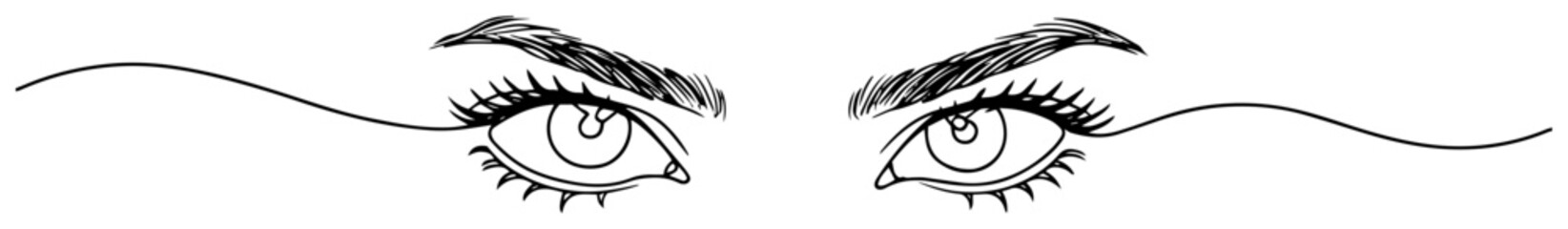 fashion illustration of female eyes with makeup in minimal one line drawing style