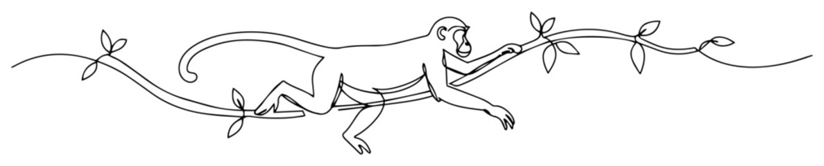 Jumping monkey one-line art vector