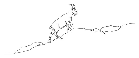 Mountain Goat Climbing Line Art Vector