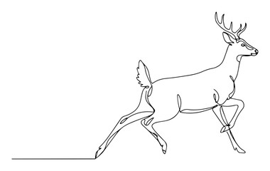 running deer drawn in one continuous line, elegant wildlife vector illustration in minimal style